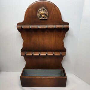 Vintage Wooden Wall-Mounted Souvenir Collector 12 Spoon Rack with Metal Tray